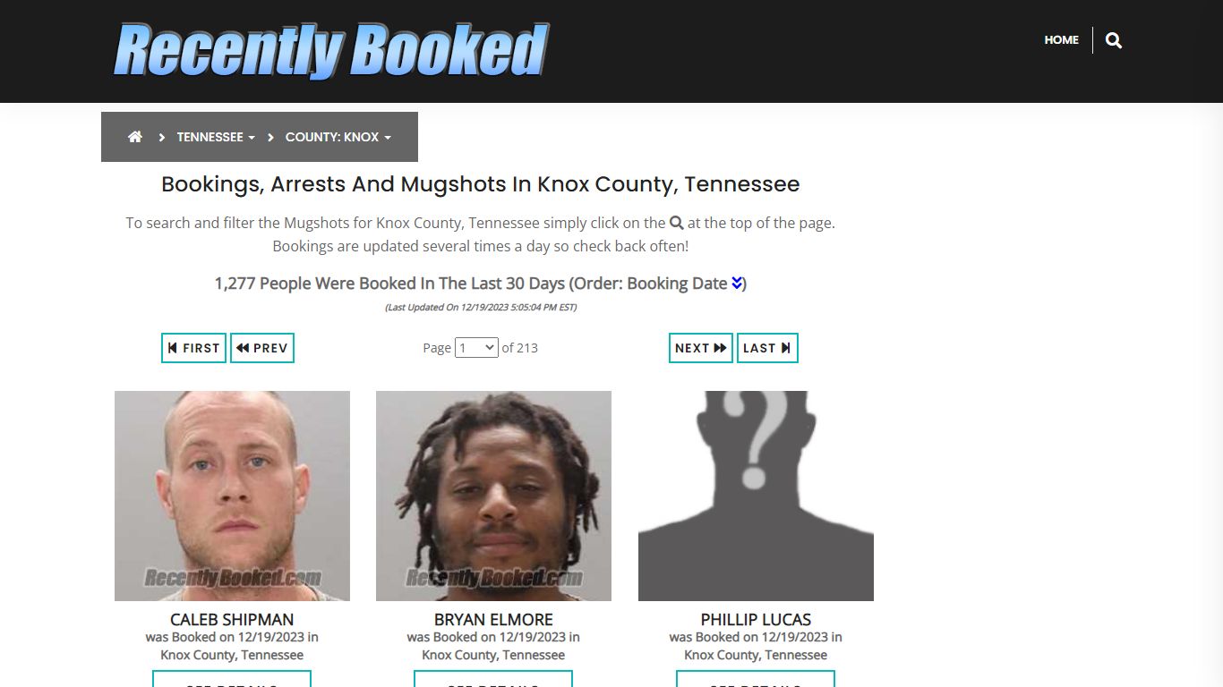 Recent bookings, Arrests, Mugshots in Knox County, Tennessee